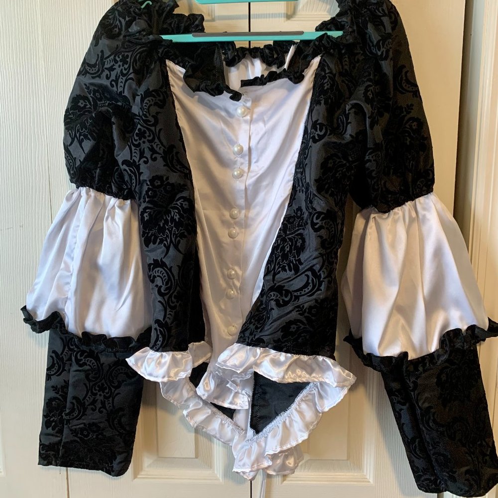 Black and White Brocade Blouse